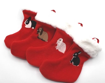 BUNNY CHRISTMAS STOCKING Handmade and Embroidered Mini Pet stocking