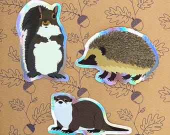 SQUIRREL or HEDGEHOG or OTTER Holographic Vinyl Sticker
