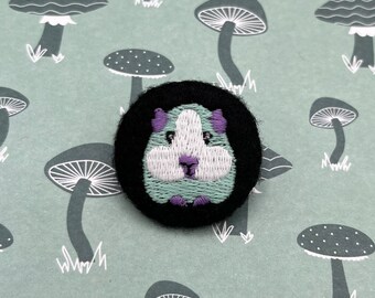 ZOMBIE GUINEA PIG Badge Pin , Embroidered Vegan Felt Handmade Brooch