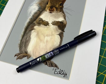 SQUIRREL ART PRINT Signed Giclee with mount 8” x 10”