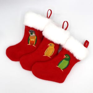 PARAKEET CHRISTMAS STOCKING Handmade and embroidered Mini Pet stocking