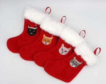 Handmade Mini Cat Christmas Stocking: Embroidered Fleece Pet Gift