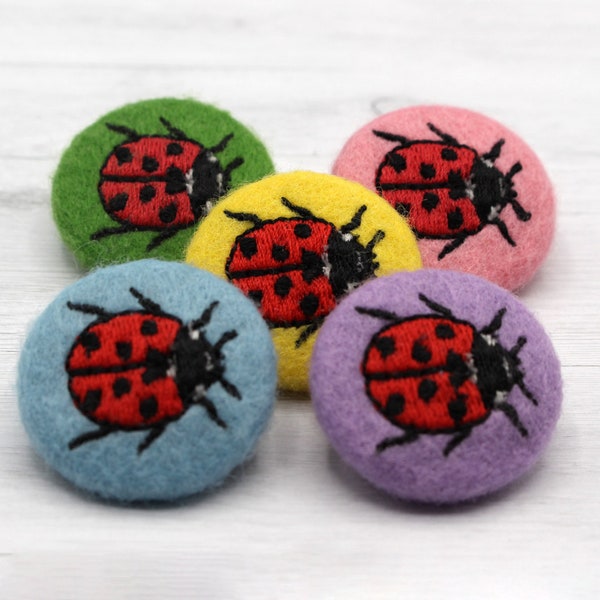 EMBROIDERED LADYBIRD BADGE Pin , Vegan Felt Handmade Brooch