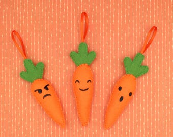 EMOTIONAL FELT CARROTS Decorations Vegan felt hanging with Recycled bottle stuffing