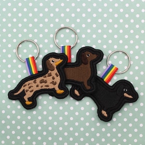 EMBROIDERED DACHSHUND KEYCHAIN handmade Sausage dog keyrings