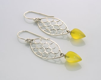 Inspiring Middle Eastern-style sterling silver & yellow chalcedony acorn drop dangle earrings – Samarkand E005 earrings