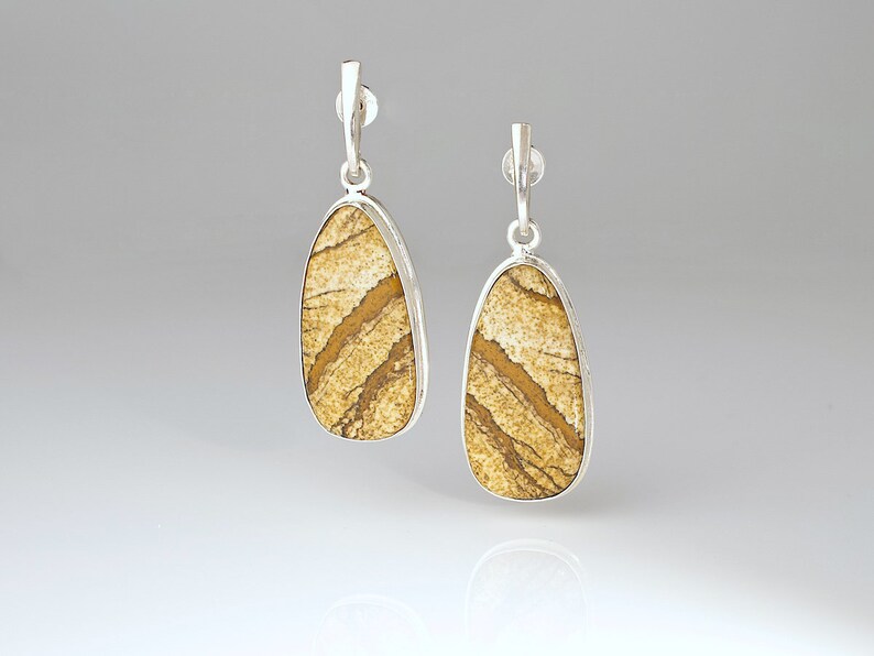Namibian picture jasper /& sterling silver bezel dangle earrings \u2013 Fieldstone E016 Earrings