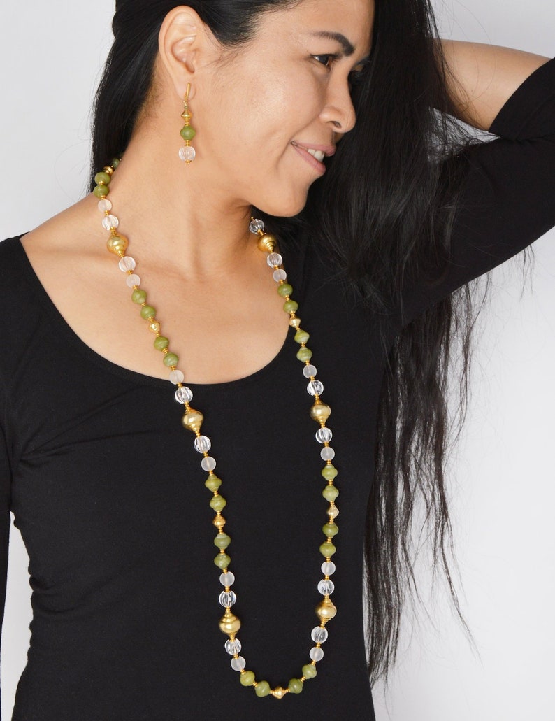 Luxuriant Long Layering/wraparound Necklace in Antique Burmese/thai Serpentine, Frosted and