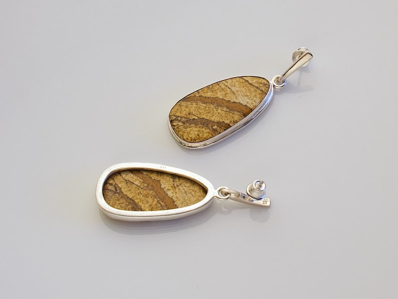 Namibian picture jasper /& sterling silver bezel dangle earrings \u2013 Fieldstone E016 Earrings