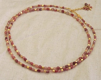 Opera length or double wrap-around necklace in glowing faceted andesine nuggets & 24k vermeil