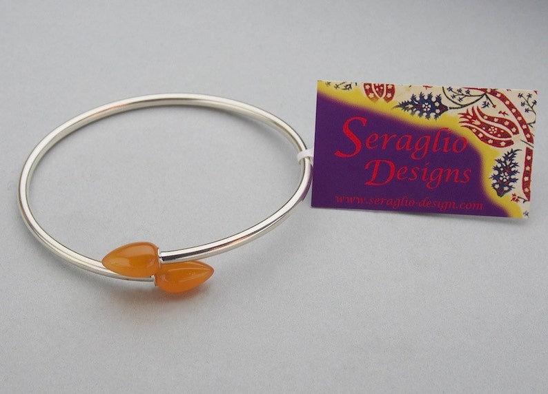 Flexible overlapping stacking bangle in natural carnelian /& sterling silver