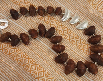 Tribal Seed Necklace, Karen Thai Silver, Vintage Yellow Oleander