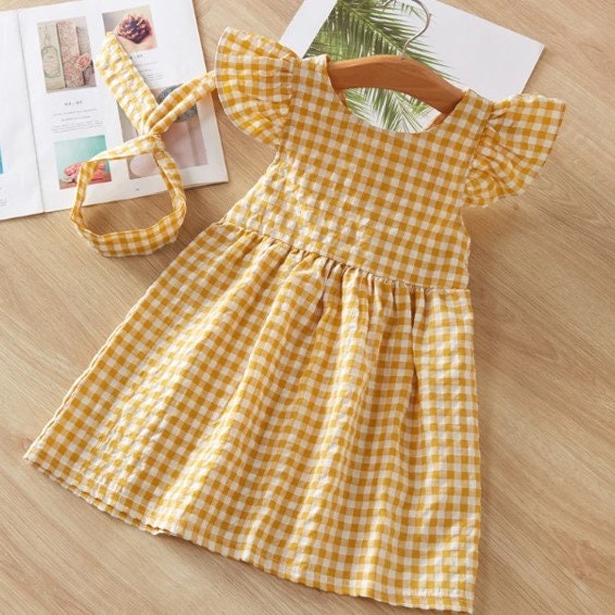 Cocomelon Yellow Gingham Baby Girl Bunny Ear Spring Dress | Etsy