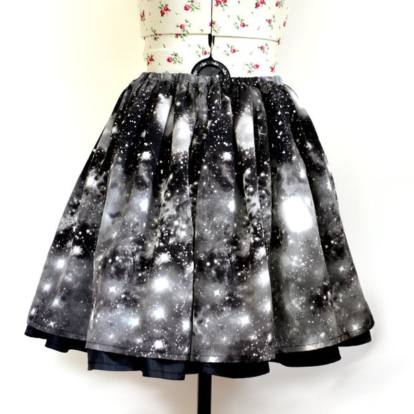 Galaxy Skirt, Space Skirt, Black and White Skirt, Monochrome Space Skirt, Gathered Skirt, Nebula Skirt, Lolita Skirt, Bridesmaid Skirt
