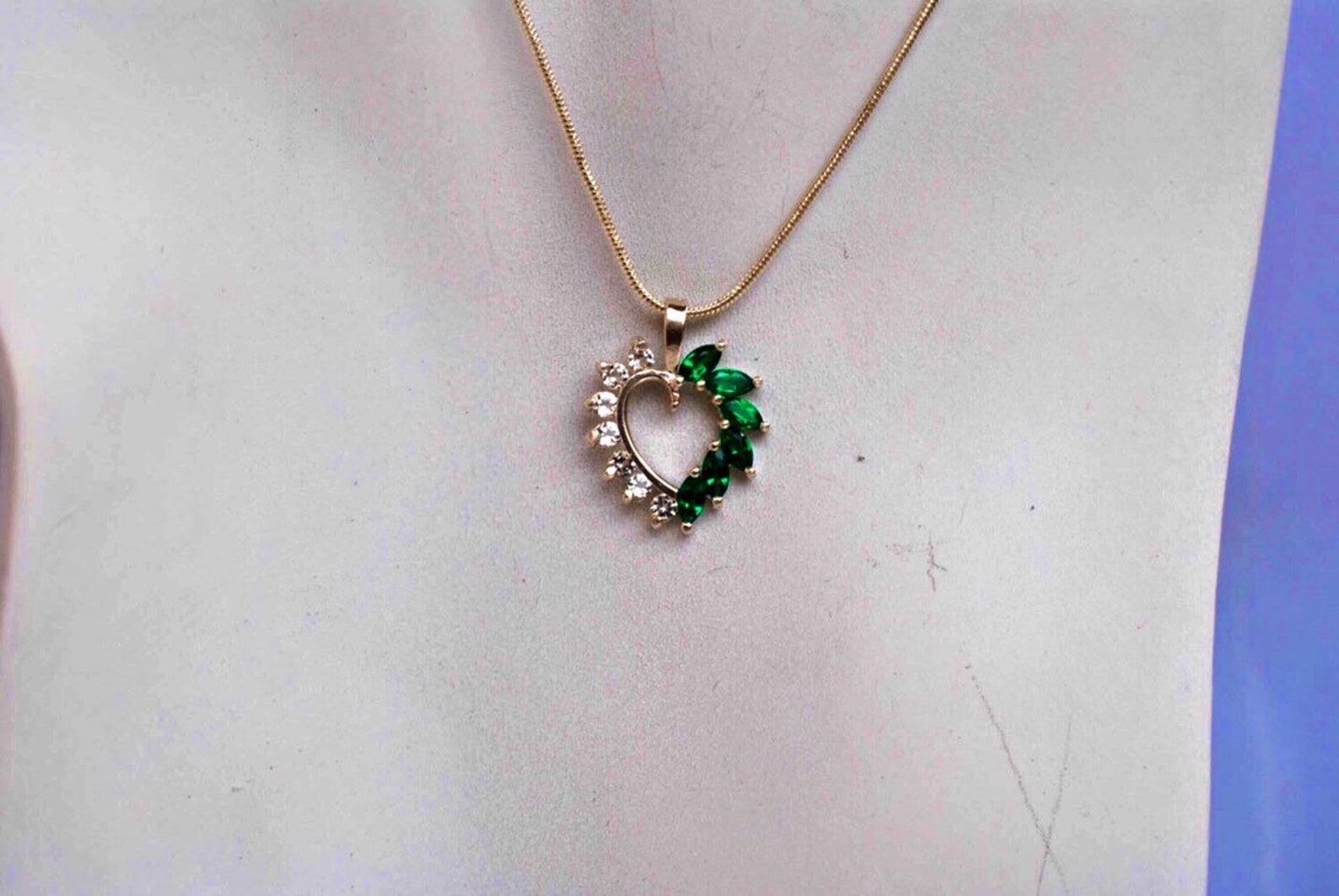 Lab Created Emerald Heart Pendant with Cubic Zirconia Accents. Etsy