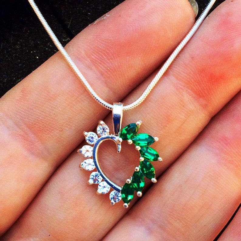 Lab Created Emerald Heart Pendant with Cubic Zirconia Accents. Etsy