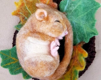 Needle felted Dormouse, sleeping - Made to Order