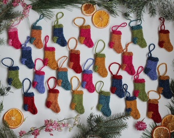 Colorful Mini Knit Stocking Christmas Tree Ornament, Boho Holiday Ornament