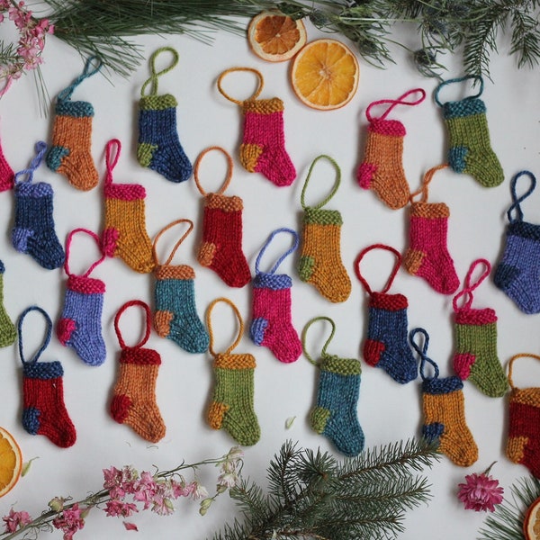 Colorful Mini Knit Stocking Christmas Tree Ornament, Boho Holiday Ornament