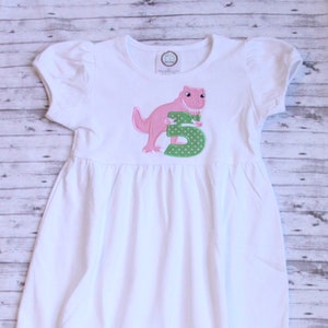 Girls Dinosaur Birthday Dress, Embroidered T Rex Dress, Dinosaur Birthday Outfit, Girls TRex Dress, Dino Birthday Outfit