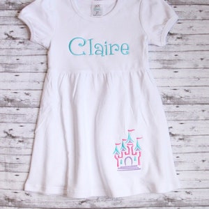Disney Castle Dress, Monogrammed little girls dress, Princess disney dress, Girls Disney Outfit