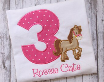 Embroidered Horse Birthday Shirt, Girls Birthday T-shirt, Little Girls Birthday Outfit, Horse Shirt, Personalized birthday shirt