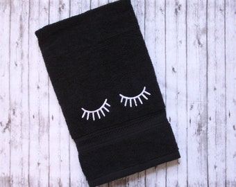 embroidered eyelash makeup towel, black makeup towel,  makeup remover towel, makeup eraser towel, eyelash towel