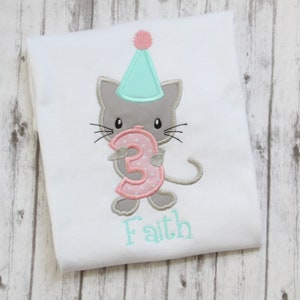 Embroidered Kitten Birthday Shirt, Girls Cat Birthday T-shirt, Little Girls Birthday Outfit, Kitten Shirt, Personalized birthday shirt