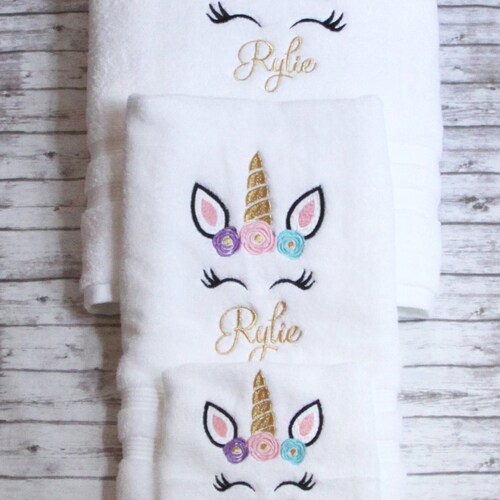 Unicorn Towel Set Embroidered Unicorn Bath Towel Little Etsy