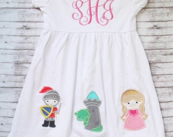 Embroidered Princess dress, Castle dress, Princess birthday dress, Princess and knight dress
