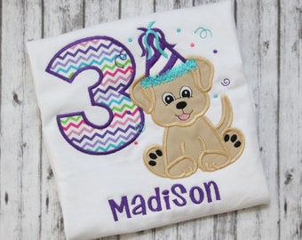 Embroidered Puppy Birthday Shirt, Girls puppy dog Birthday T-shirt, Little Girls Birthday Outfit, Puppy Shirt, Personalized birthday shirt