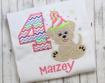 Embroidered Puppy Birthday Shirt, Girls puppy dog Birthday T-shirt, Little Girls Birthday Outfit, Puppy Shirt, Personalized birthday shirt