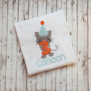 Embroidered Kitten Birthday Shirt, Girls Cat Birthday T-shirt, Little Girls Birthday Outfit, Kitten Shirt, Personalized birthday shirt