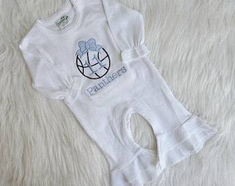 Long Sleeve Embroidered Basketball Ruffle Romper