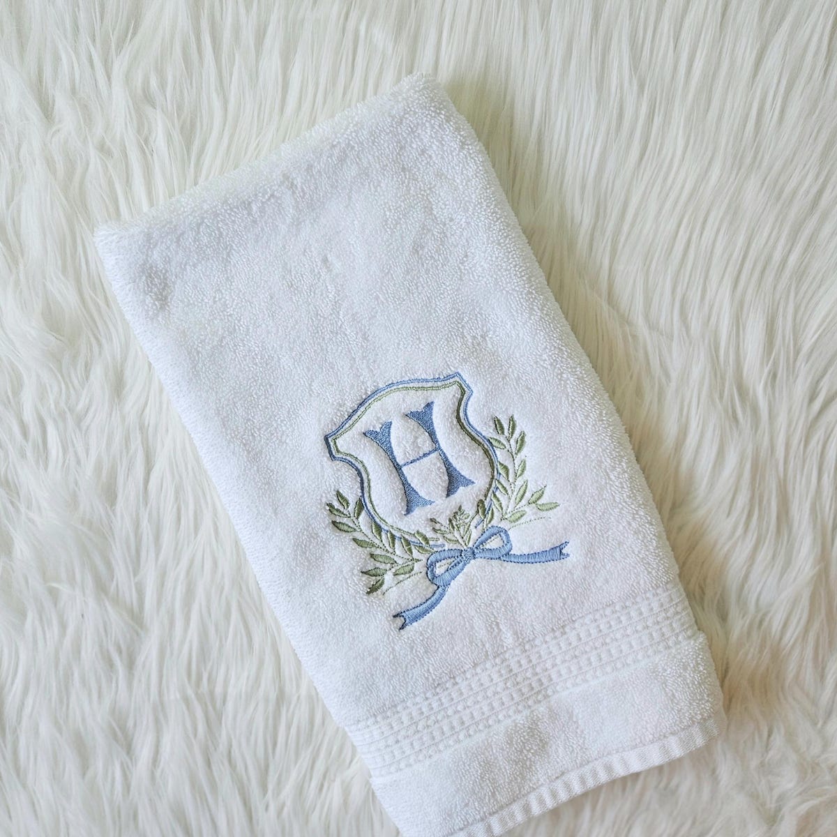 Embroidered Bath Hand Towel, Floral Crest - Etsy