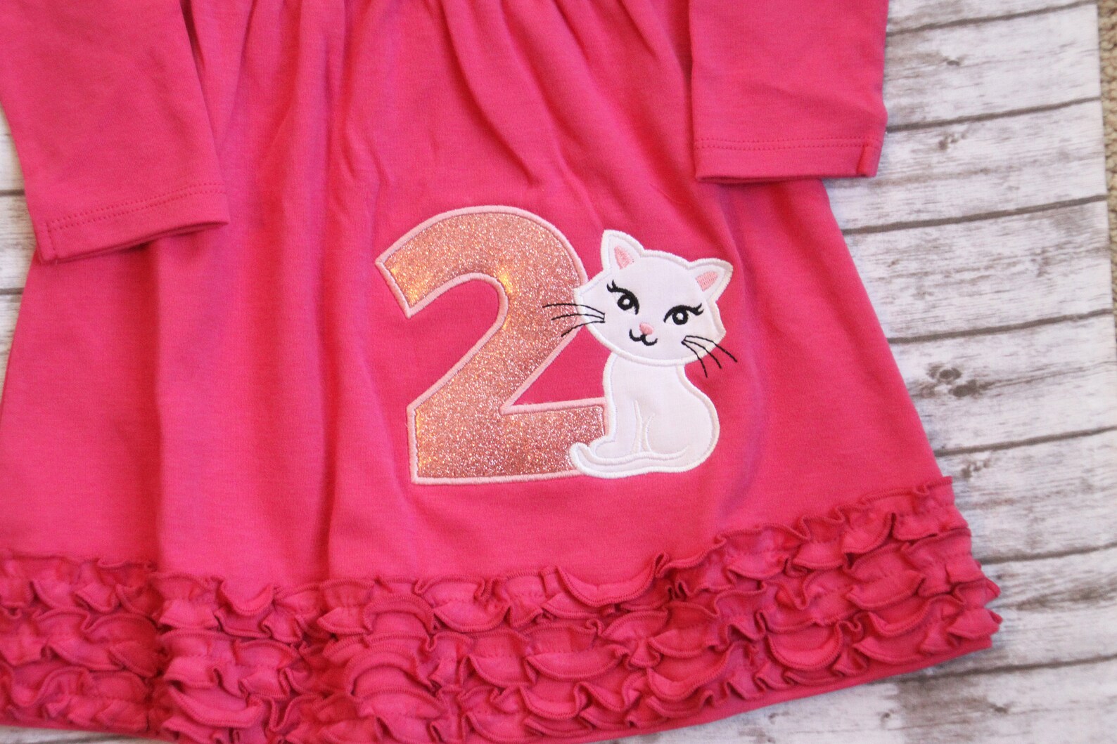 Long Sleeve Kitten Dress Embroidered Cat Birthday Dress Etsy