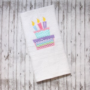 Embroidered Bathroom Hand Towel Happy Birthday HS0596  with candle and balloons 