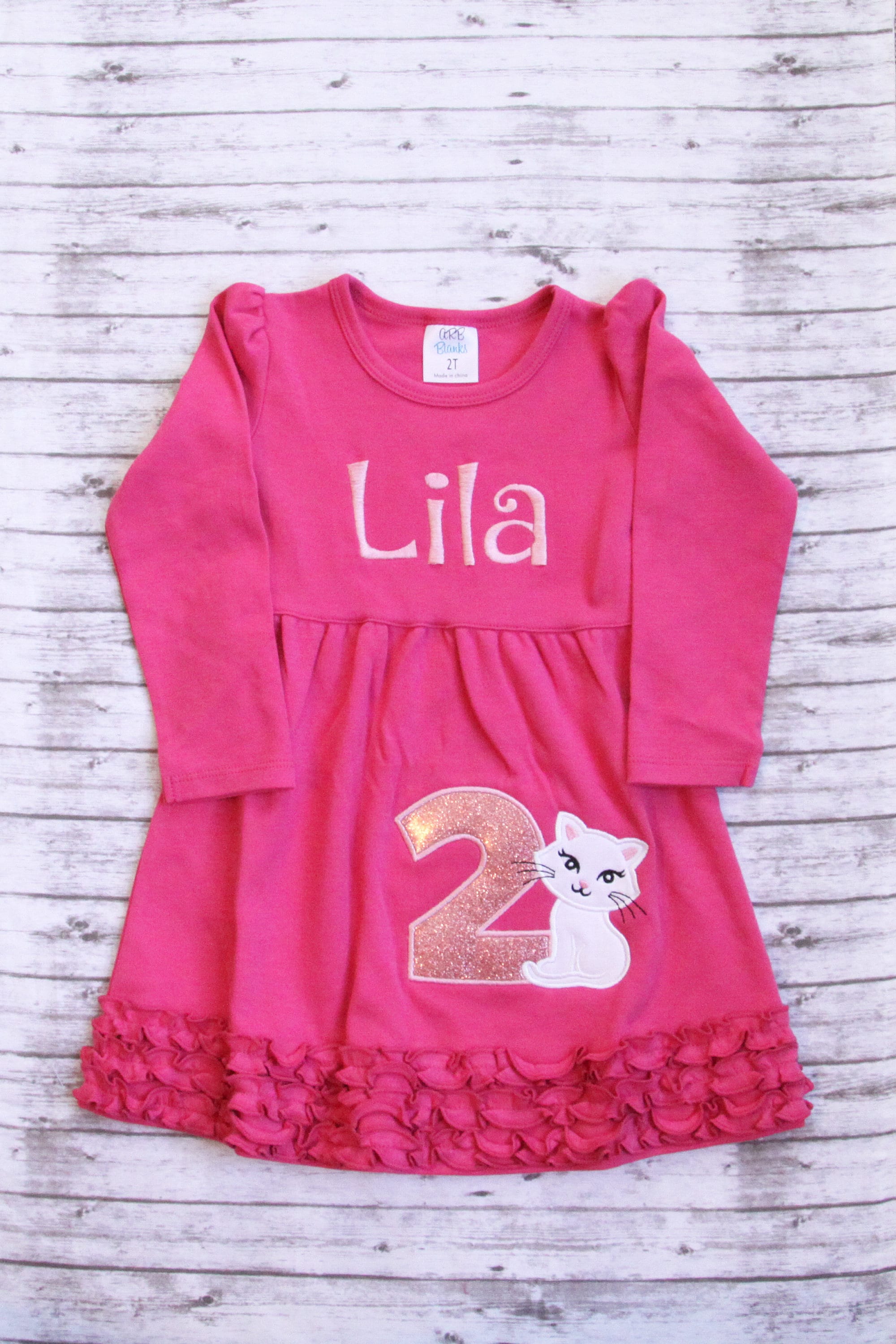 Long Sleeve Kitten Dress Embroidered Cat Birthday Dress Etsy