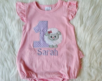 Embroidered Lamb Birthday Romper, Mary Had a Lamb