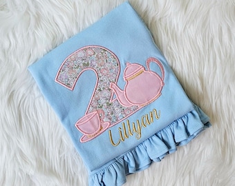 Camiseta de cumpleaños para fiesta de té, camiseta de taza de té, camiseta de cumpleaños de tetera para niñas, atuendo para fiesta de té