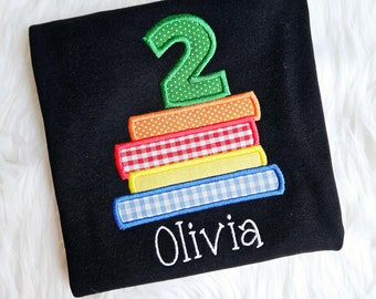 Embroidered Book Birthday Shirt, Boys Book Themed Birthday T-shirt, Little Girls Birthday Outfit, Book Shirt, Personalized birthday shirt