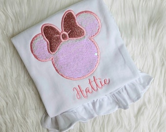 Mermaid Sequin Minnie Ruffle Shirt, Iridescent Minnie Shirt, Iridescent Mermaid Sequin Minnie Shirt