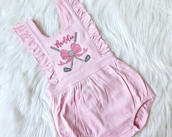 Baby Girl Golf Ruffle Sunsuit, Monogrammed Ruffle Romper