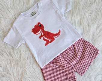Boys Dinosaur Gingham Outfit