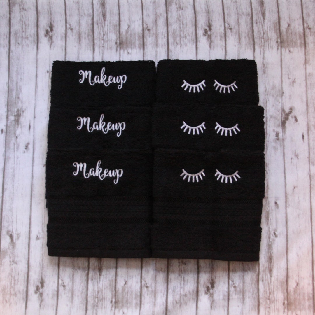 Makeup Washcloth, Black Makeup Towel, Embroidered Bath Wash Cloth ...