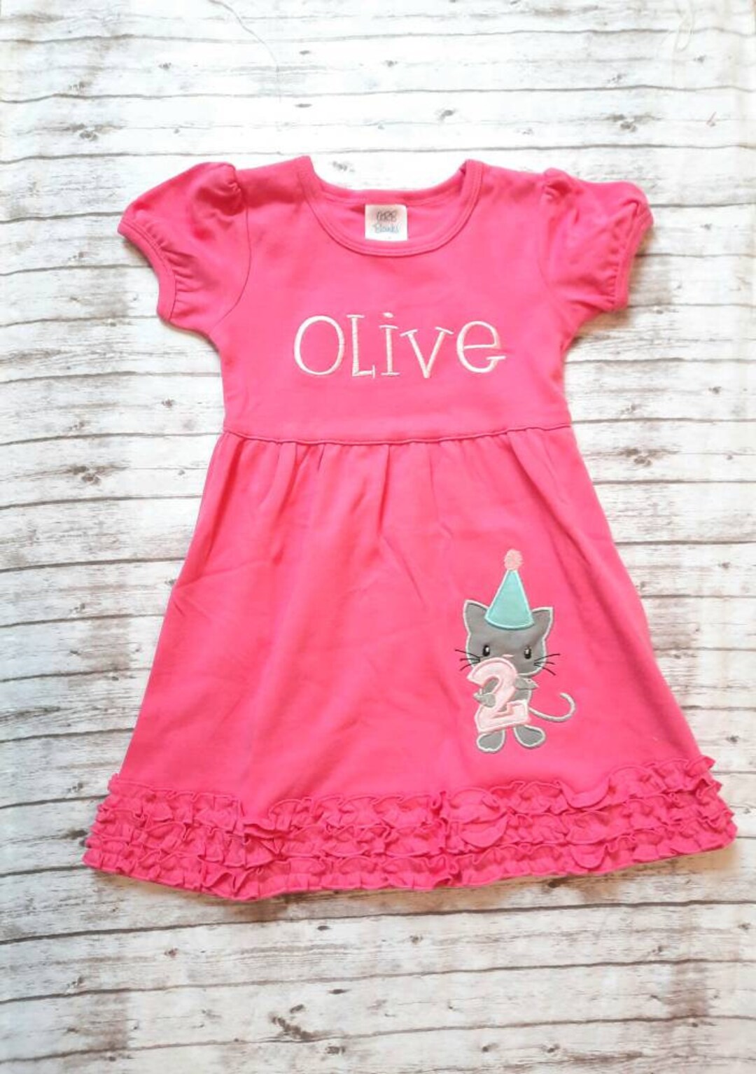 Embroidered Kitten Dress Embroidered Cat Birthday Dress Etsy