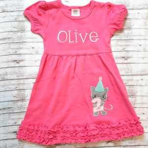 Embroidered Kitten Dress, Embroidered Cat Birthday Dress, Kitty Birthday Outfit