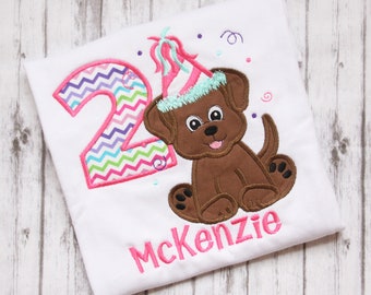 Embroidered Puppy Birthday Shirt, Girls puppy dog Birthday T-shirt, Little Girls Birthday Outfit, Puppy Shirt, Personalized birthday shirt