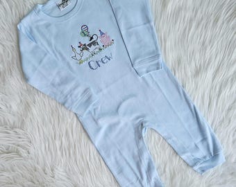 Embroidered Long Sleeve Romper Barnyard Animal Birthday Outfit