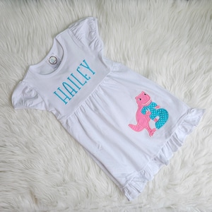 Girls Dinosaur Birthday Dress, Embroidered T Rex Dress, Dinosaur Birthday Outfit, Girls TRex Dress, Dino Birthday Outfit